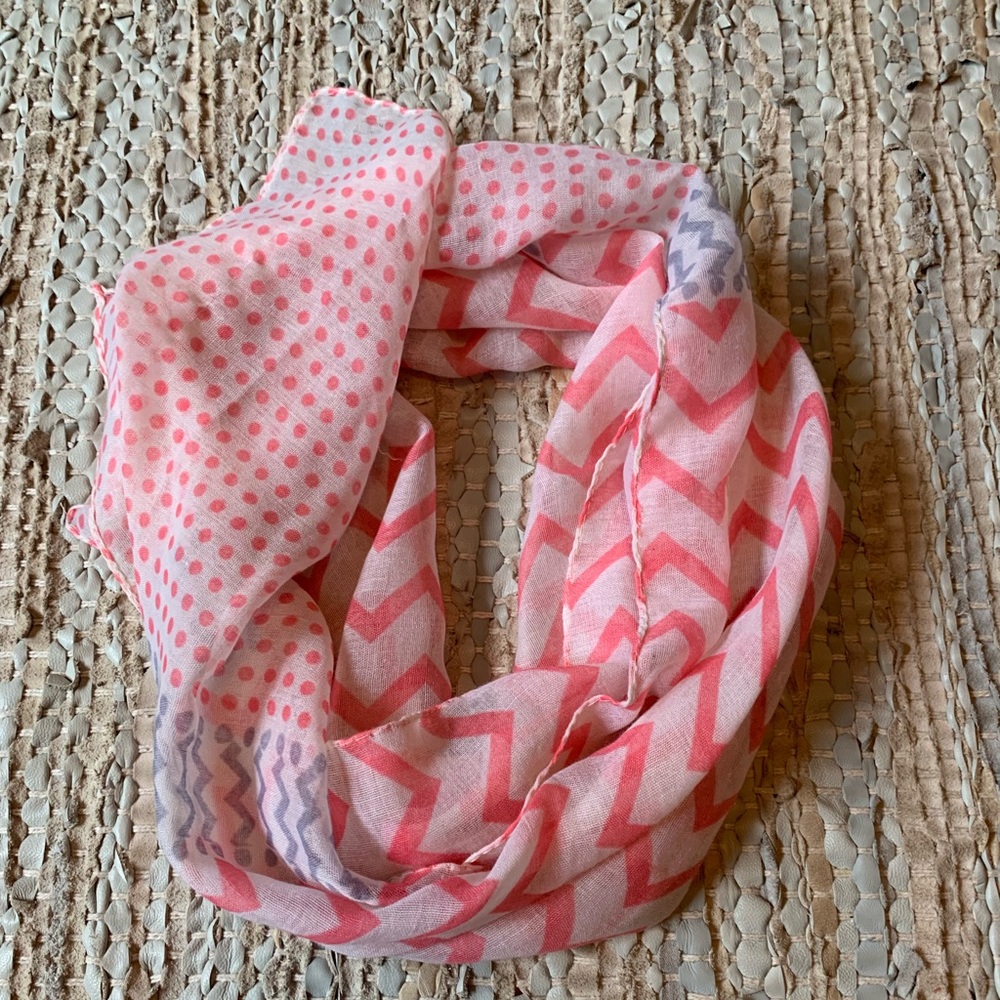 Pink, gray, and white summer scarf/wrap.